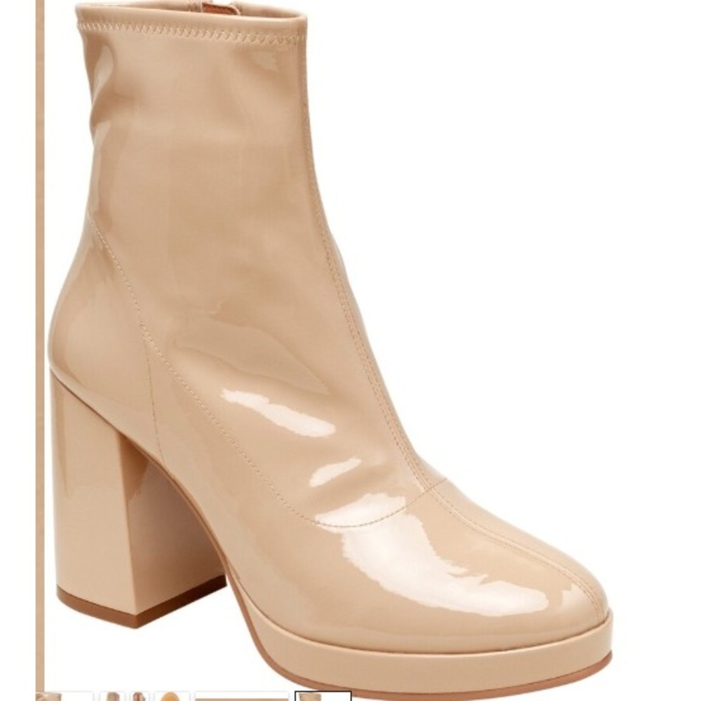 Lisa Vicky Bubbly Platform Heel Booties Beige Patent Leather Stretch Women 6M